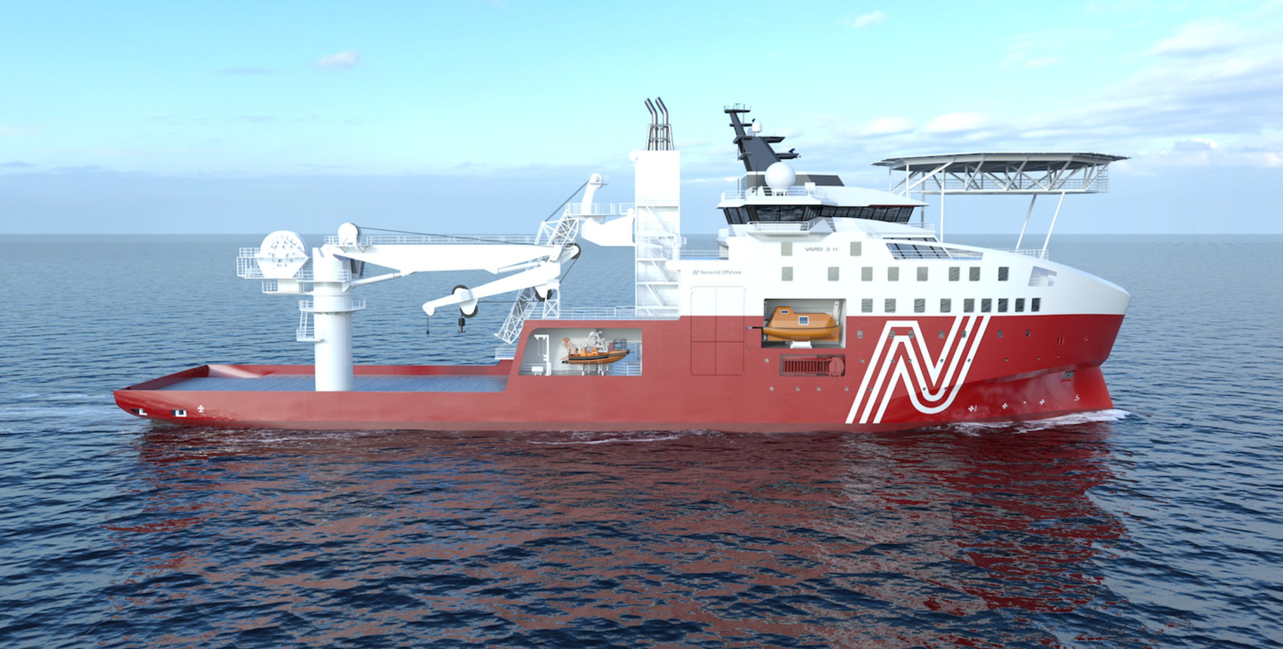 Il render della nave per l'assistenza ai parchi eolici che Vard realizzerà per Wind Energy Construction.