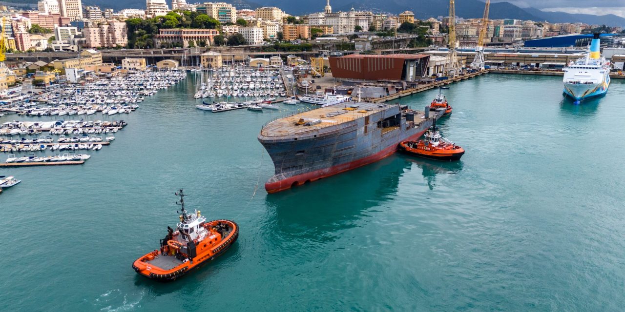 Arrivata a Genova la nave costruita da Mariotti a San Giorgio di Nogaro<h2 class='anw-subtitle'>L'unità destinata alla Marina militare verrà allestita ai cantieri liguri dopo il viaggio da Venezia</h2>